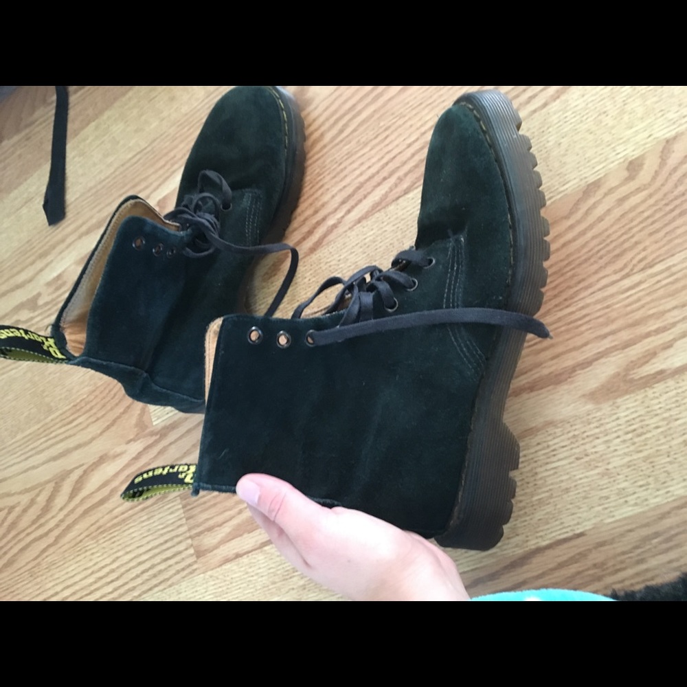 Green suede Doc Martens